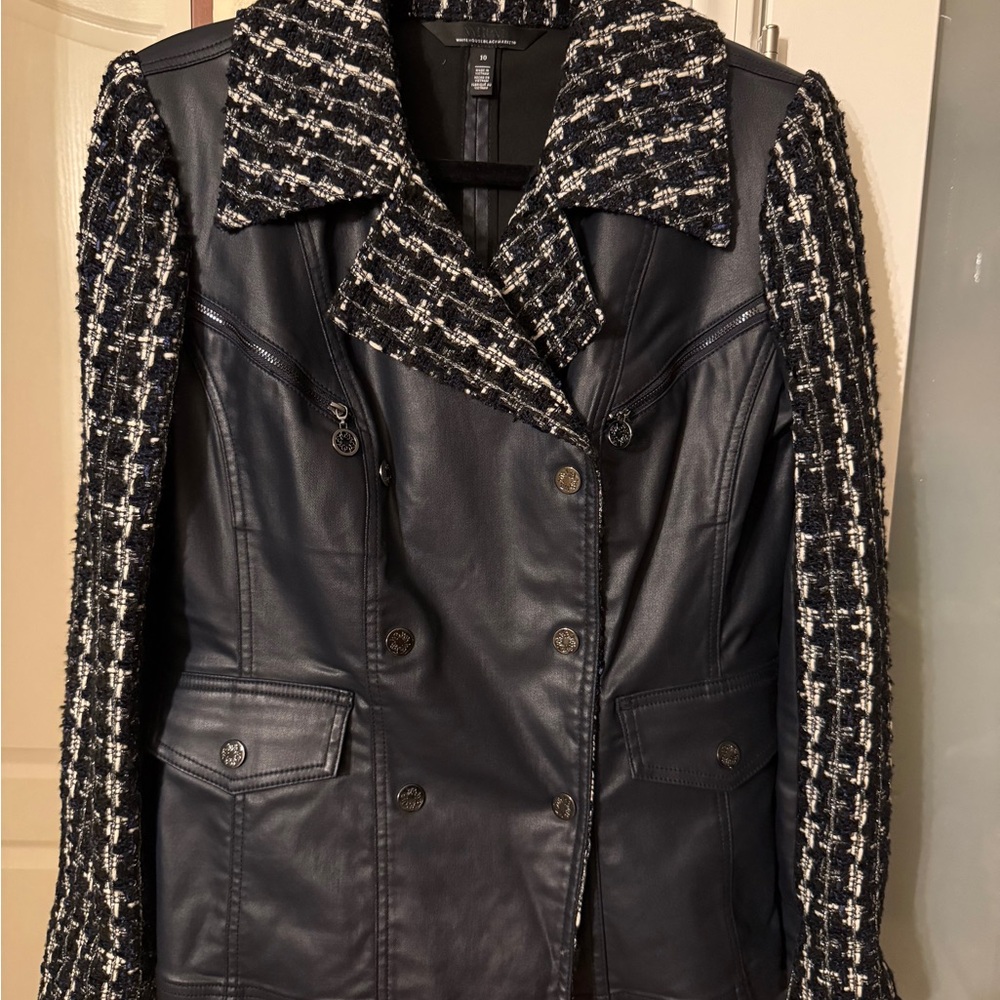 NWOT WHBM Navy Coated Denim and Tweed Jacket